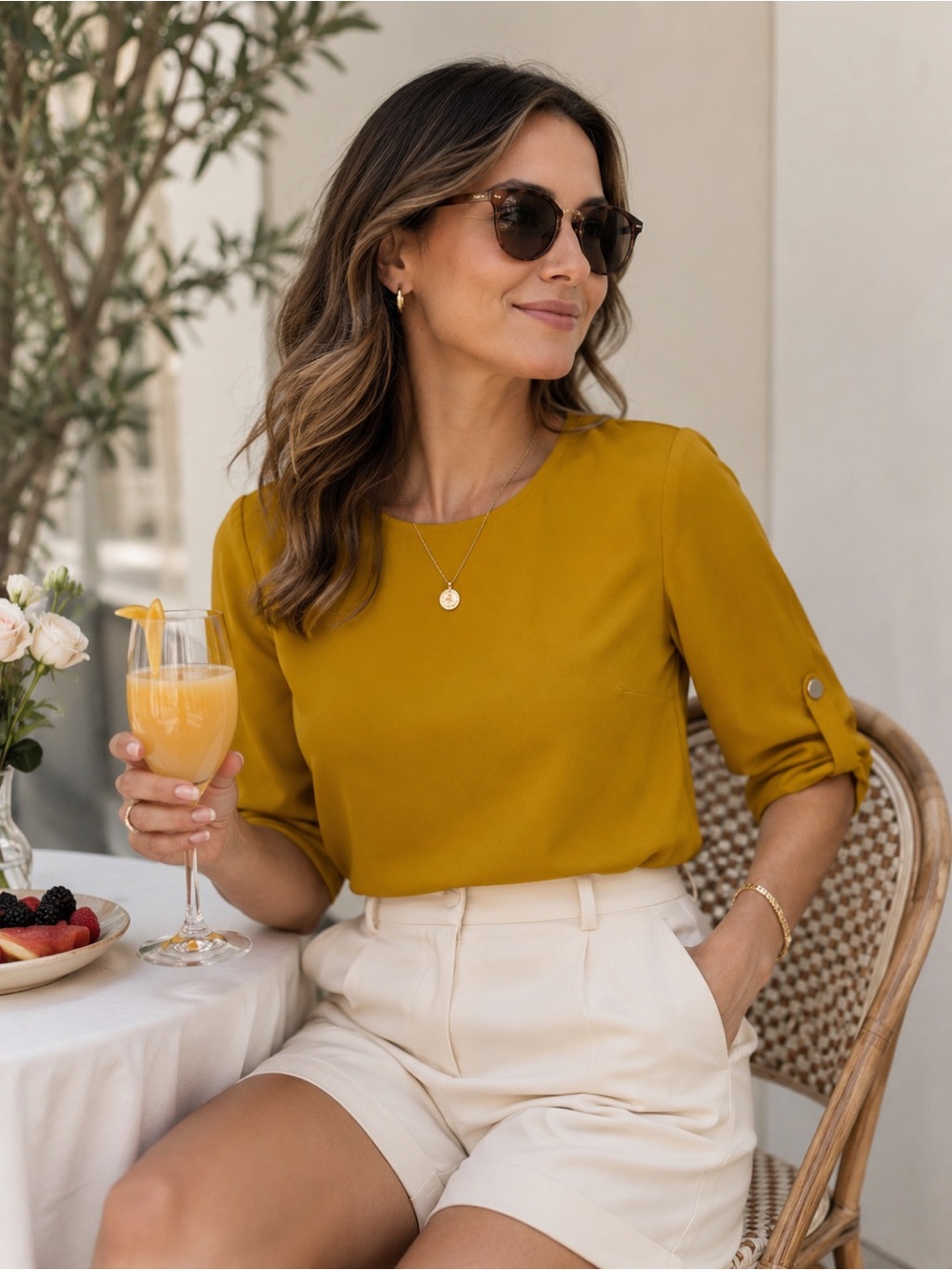Ann Taylor Golden Yellow Roll-Tab Sleeve Blouse
